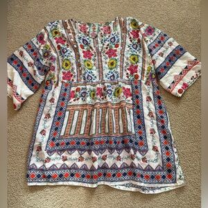 Johnny Was Silk Floral Boho Tunic with Multicolor Accents